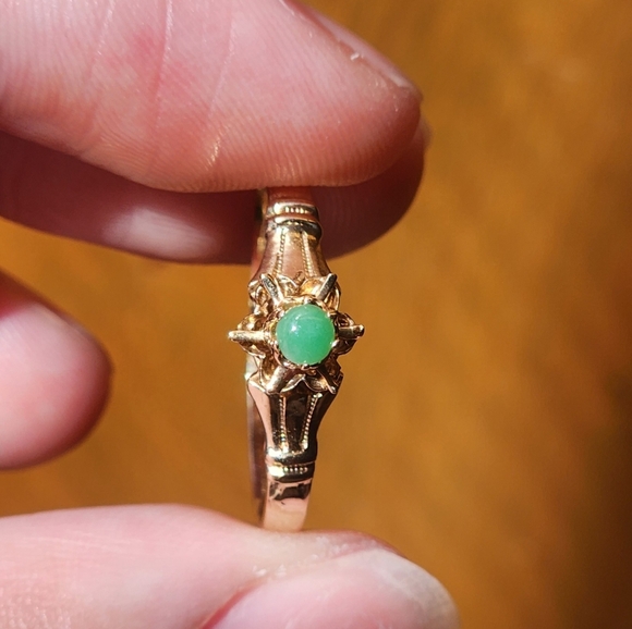 14K Solid Gold Lucky Jade Ring